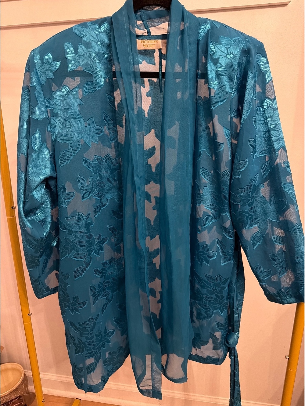 Victoria's Secret Sheer Floral Embroidered Robe in Teal, Size Small